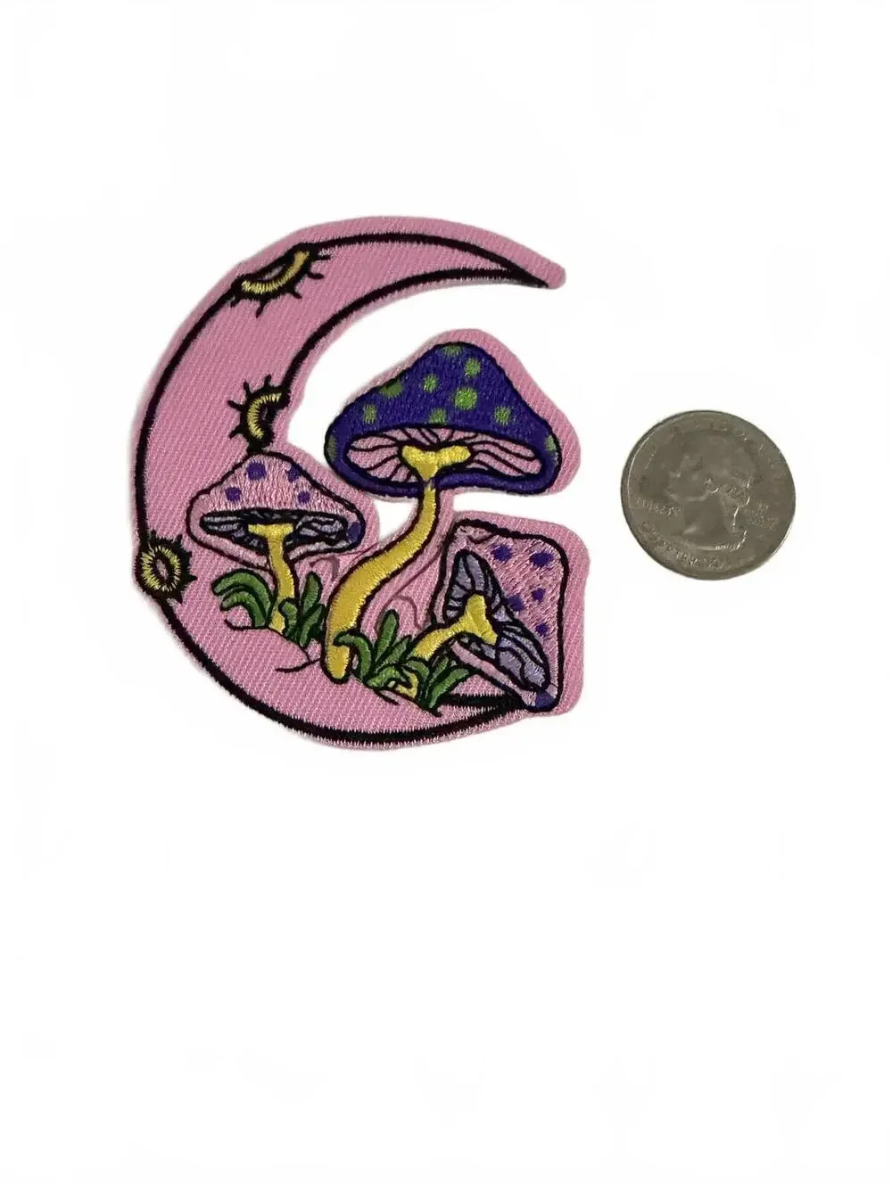 Pink Moon and Purple Mushroom Embroidered Patch